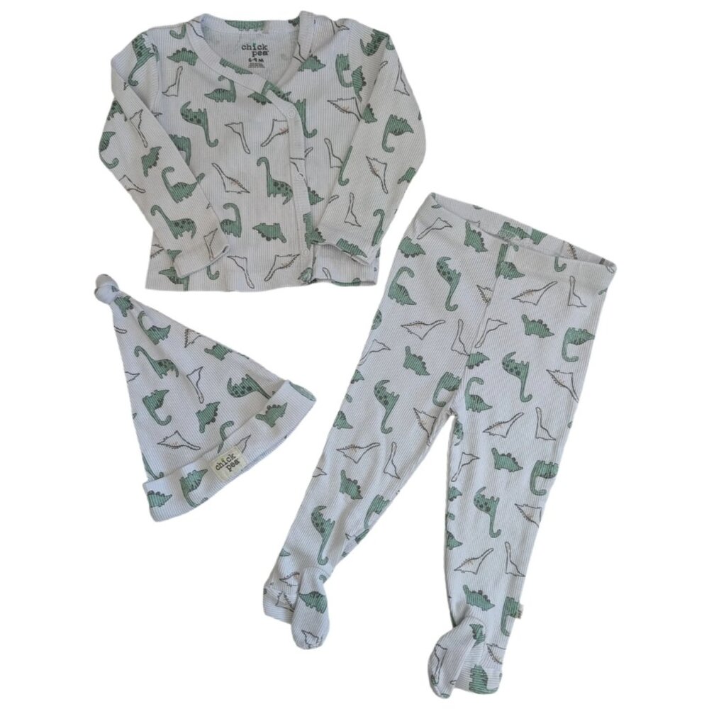 🩵 4/$20 Chickpea 3 piece Ribbed Dino Baby Set 6-9m